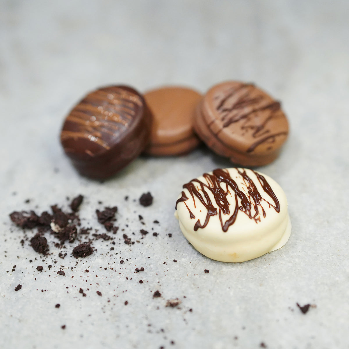 Chocolate Dipped Sandwich Cookie Four Pack Tempered Fine Chocolates